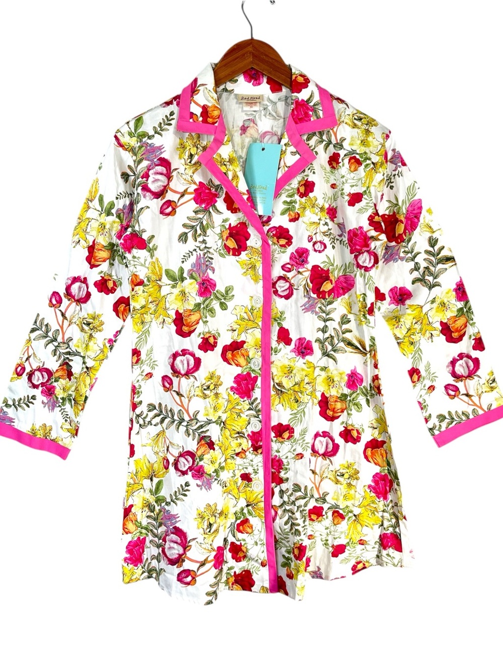NWT Bed Head Pajamas Floral Cotton Long Button-Front Sleepshirt Size XS - Picture 2 of 5